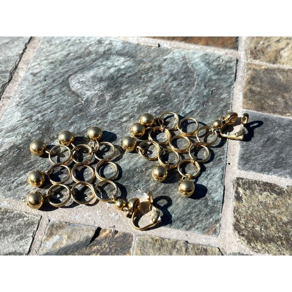 Vtg 1970's Gold Tone Diamond Drop Dangle Earrings Non Pierced Clip On Backs - Picture 4 of 4